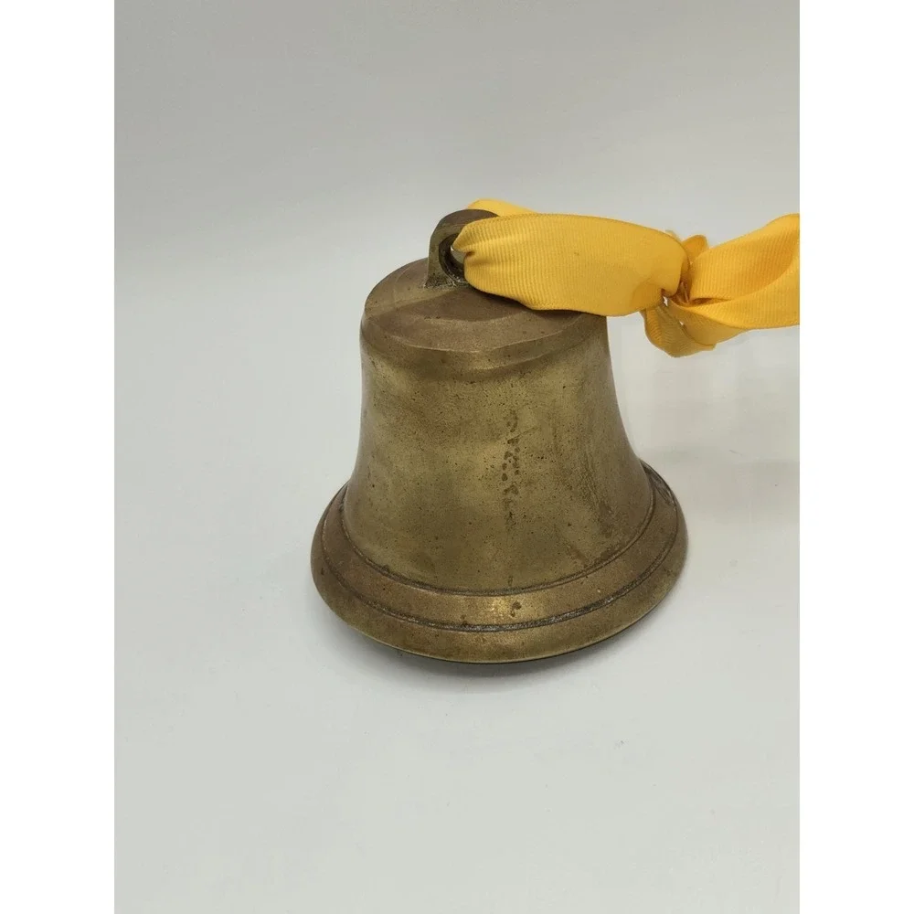 Vintage Solid‎ Brass Hand Bell School Dinner Service Bell With Clapper & Ribbon